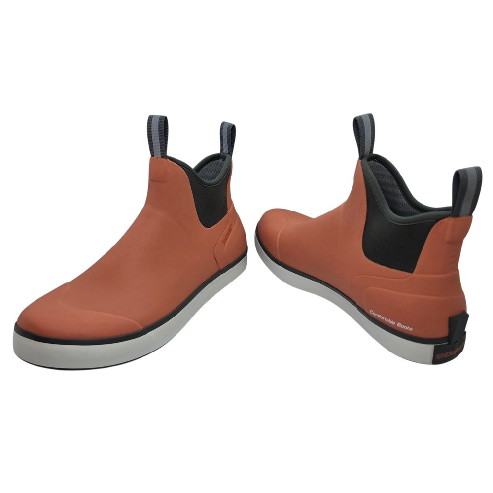 Showave Mens Deck Boots Orange Waterproof Rubber Fishing Boating Shoes Size 11